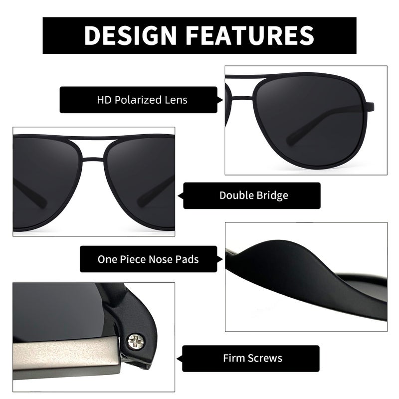 JM Retro Polarized Aviator Sunglasses for Men Women Tangle Free Oversized Plastic Sunglasses UV400 Protection 2 Pack (Blue & Grey) - Image 5